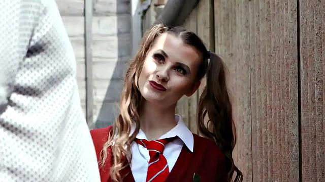 British college uniform voyeur teases guy outdoors