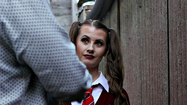 British college uniform voyeur teases guy outdoors