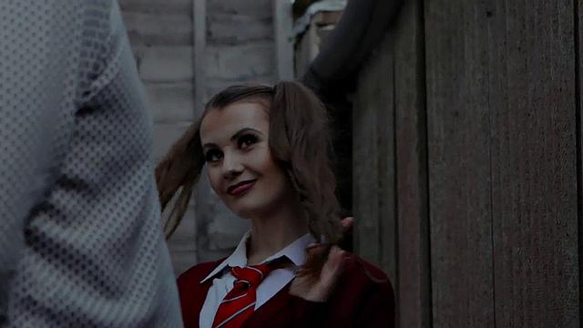 British college uniform voyeur teases guy outdoors