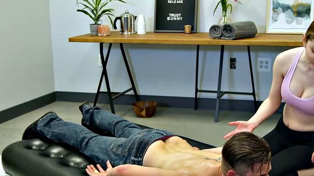 Massaging redhead stepmom pleases stepsons cock