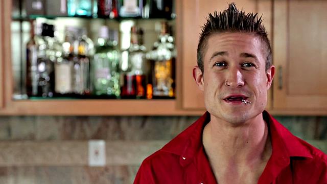 Pierced muscular jock tugging his in solo close up