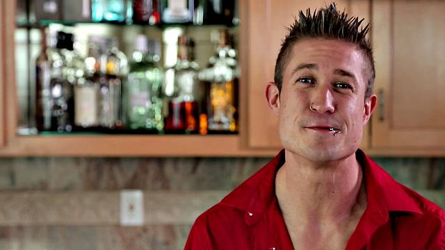 Pierced muscular jock tugging his in solo close up