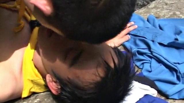 Slim Asian scouts banging outdoor couple after blowjob