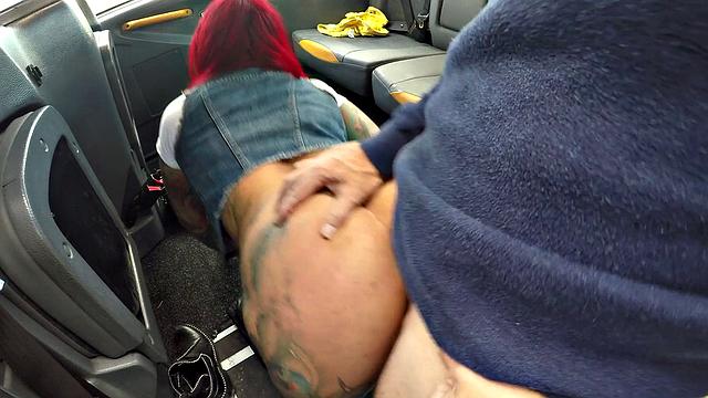 Big Boob Surprise: A wild car ride with a bald pussy surprise!