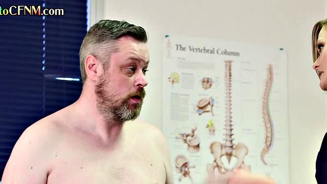 CFNM nurse jerks the small cock of her patient in voyeur HJ