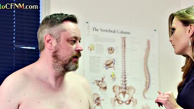 CFNM nurse jerks the small cock of her patient in voyeur HJ