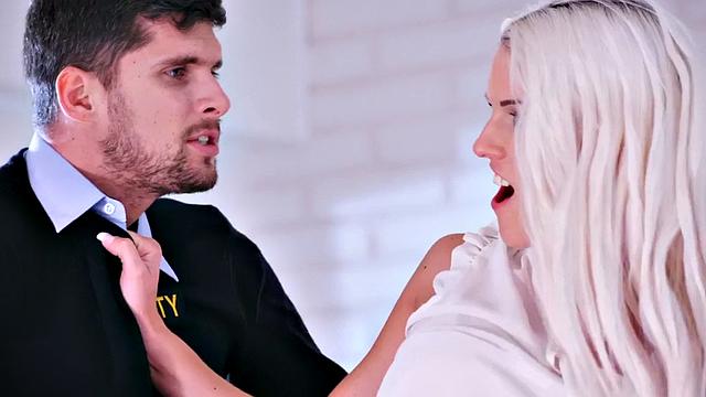 Horny blonde office girl in heels and lingerie takes hard fucking after a steamy office threesome