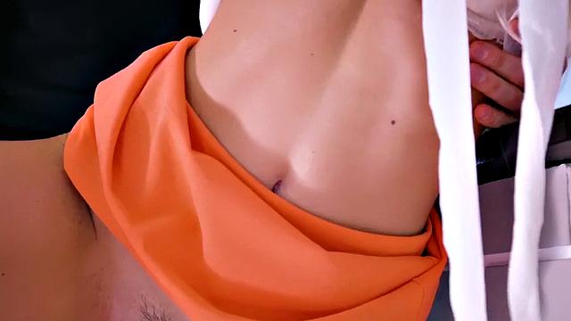 Horny blonde office girl in heels and lingerie takes hard fucking after a steamy office threesome