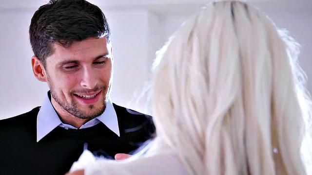 Horny blonde office girl in heels and lingerie takes hard fucking after a steamy office threesome