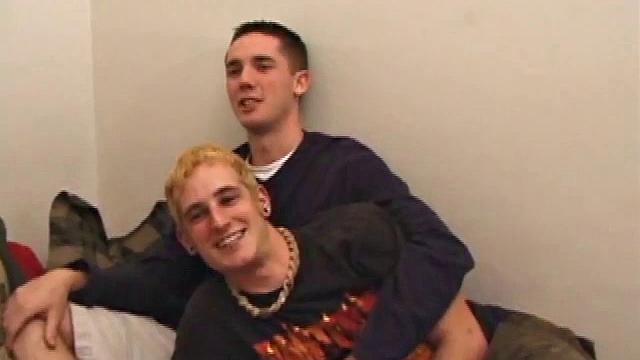 After they've stripped off their shirts, Torque kisses his way down Lance's torso. Lance kneels and Torque cups his balls while sucking his boy cock, which stiffens up pretty fast.