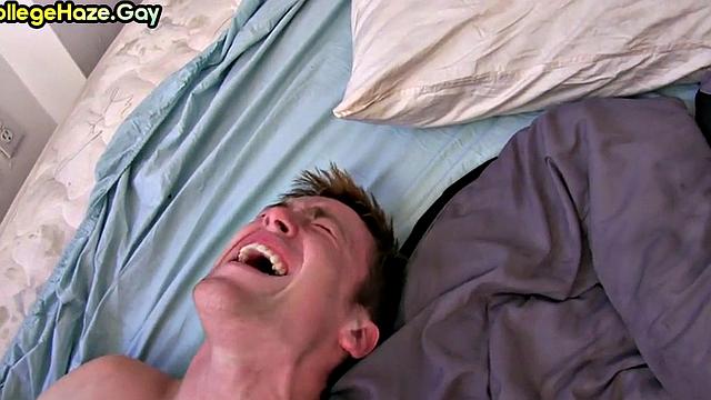 Real college guys go wild in dormitory 3some for fraternity