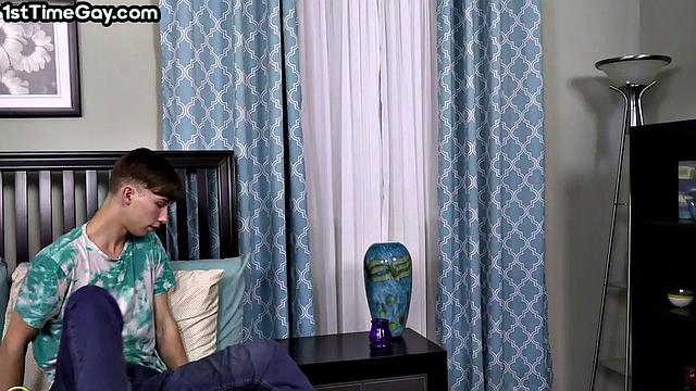 Skinny horny stud solo jerking off