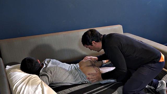 Greedy twink deepthroats DILF