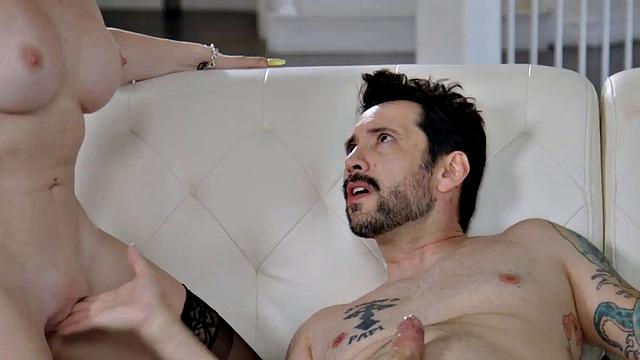 Bootylicious redhead in stockings rides and sucks BF