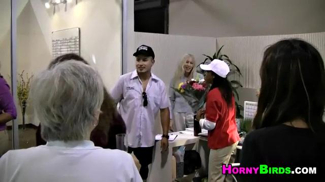 Employee of the Month: A wild threesome with blonde, brunette, and ebony office babes in glasses and thongs