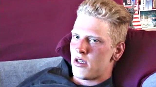 Freckled face Brandon invites us to watch him beat off, which really turns him on. The pants strip off and an anal toy goes in while he keeps stroking along through it all.