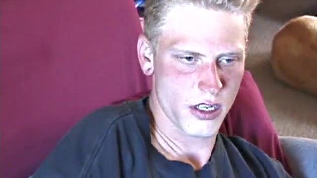 Freckled face Brandon invites us to watch him beat off, which really turns him on. The pants strip off and an anal toy goes in while he keeps stroking along through it all.