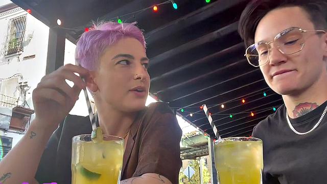 Tattooed queer licks GFs hairy in homemade oral sex