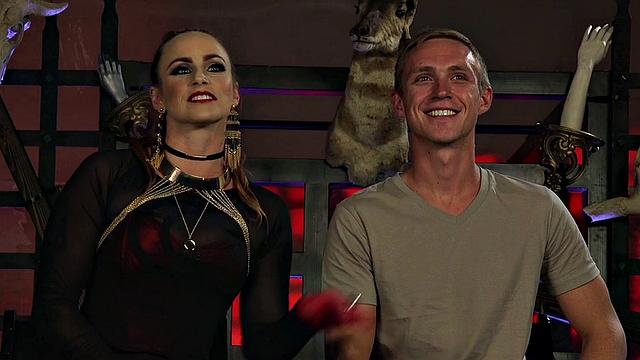 Strapon wearing CFNM MILF domina pegs her sub