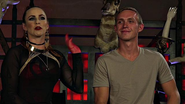 Strapon wearing CFNM MILF domina pegs her sub