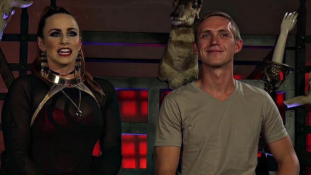 Strapon wearing CFNM MILF domina pegs her sub