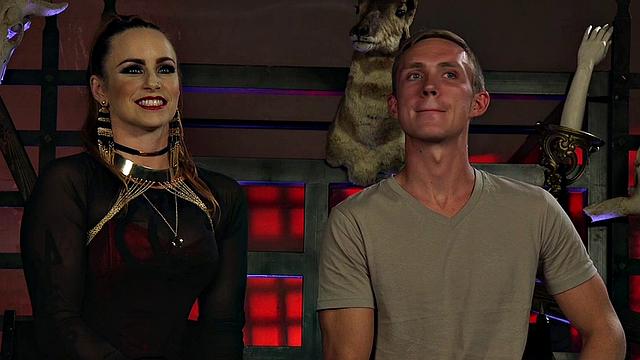 Strapon wearing CFNM MILF domina pegs her sub