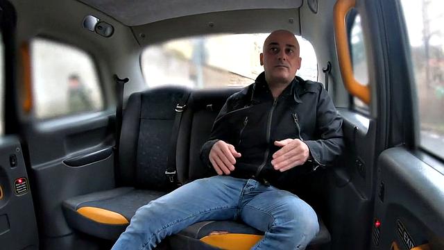 Bigtit taxi driver rides before spoon pounded on backseat