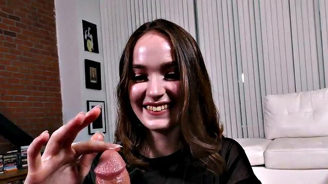 HJ POV babe talks dirty and wanks dick in POV