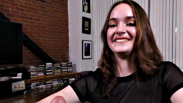 HJ POV babe talks dirty and wanks dick in POV