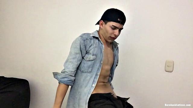 Paul leans against a wall, opens his shirt and pushes down his pants to reveal a skinny and smooth body and big uncut dick. Then he gives us a look at his little butt, while fingering himself, before stripping naked.