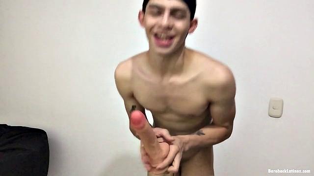 Paul leans against a wall, opens his shirt and pushes down his pants to reveal a skinny and smooth body and big uncut dick. Then he gives us a look at his little butt, while fingering himself, before stripping naked.