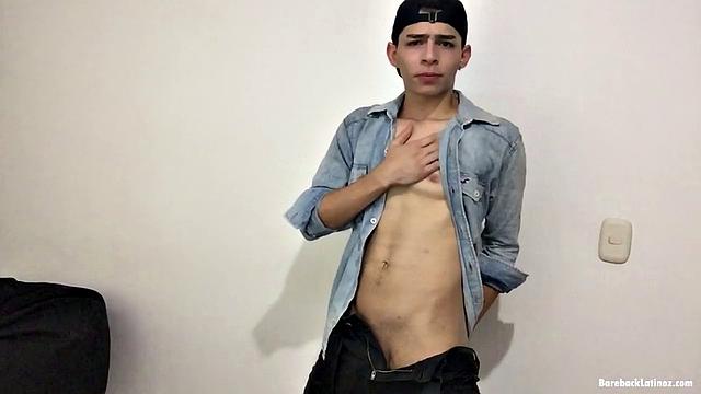 Paul leans against a wall, opens his shirt and pushes down his pants to reveal a skinny and smooth body and big uncut dick. Then he gives us a look at his little butt, while fingering himself, before stripping naked.