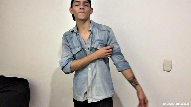 Paul leans against a wall, opens his shirt and pushes down his pants to reveal a skinny and smooth body and big uncut dick. Then he gives us a look at his little butt, while fingering himself, before stripping naked.