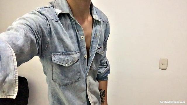 Paul leans against a wall, opens his shirt and pushes down his pants to reveal a skinny and smooth body and big uncut dick. Then he gives us a look at his little butt, while fingering himself, before stripping naked.