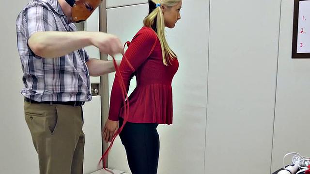 Pigtailed blonde gagging her master's dick before taking cumbath