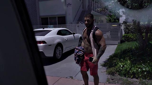 Tattooed hunk barebacks his tattooed friend in the van - hot, raw, and steamy!