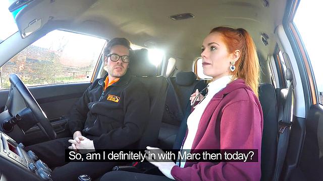 Tattooed student devours instructor's cum in a wild car ride