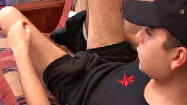 After inviting us to watch, Vincenzo works up a boner in his sweats and then pulls out his hard cock. He lubes up and gives it a good stroking as he plays with his asshole.