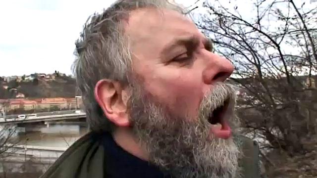 Smoking teen and old guy get it on outside