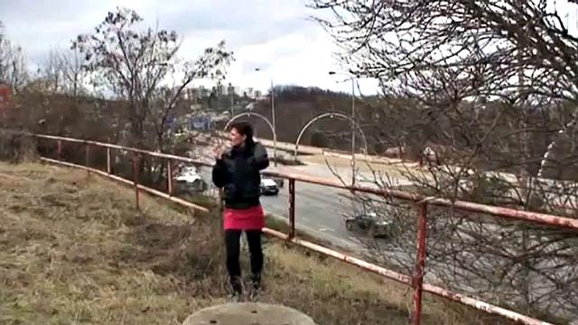 Smoking teen and old guy get it on outside