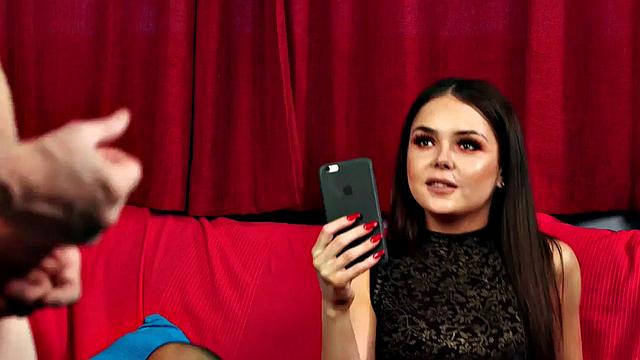 Glamorous voyeur in stockings recording masturbating