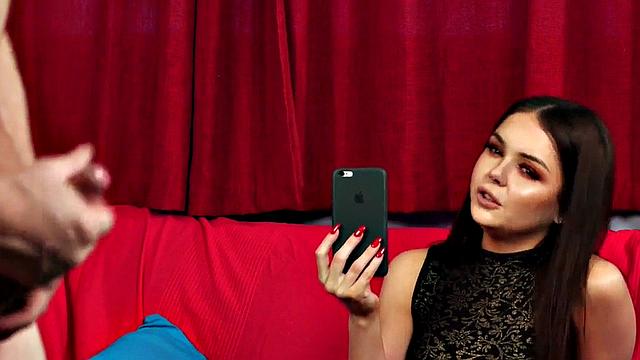 Glamorous voyeur in stockings recording masturbating