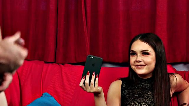 Glamorous voyeur in stockings recording masturbating