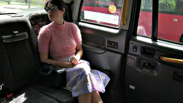 Brunette slut can't resist a taxi ride and fucks hard in the backseat