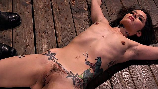 Tattooed sub sucks dildostick and gets pussywhipped