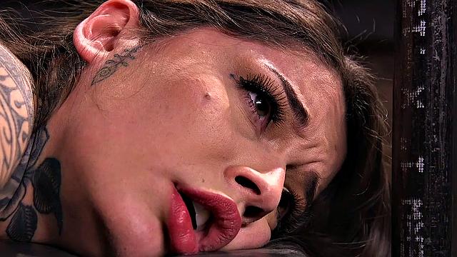 Tattooed sub sucks dildostick and gets pussywhipped