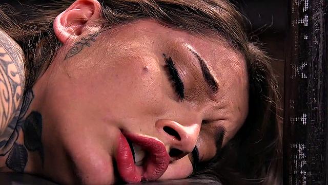 Tattooed sub sucks dildostick and gets pussywhipped