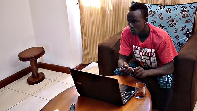 Athletic African twink wanking solo