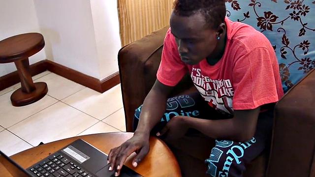 Athletic African twink wanking solo