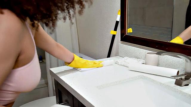 Curly-haired maid gets her pussy pounded by BBC in missionary pose